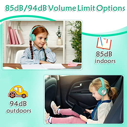 Kids Headphones with Microphone, Wired Headsets for Kid Child Teens Boys Girls with 85dB/94dB Volume Limit, Foldable Adjustable for School, Travel, 3.5mm Audio Jack for iPad, Tablet, PC, Chromebook