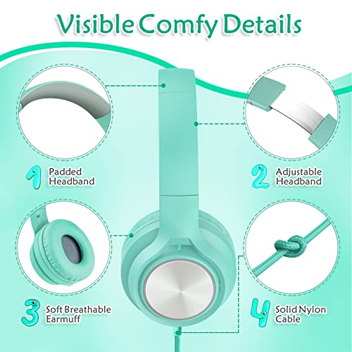 Kids Headphones with Microphone, Wired Headsets for Kid Child Teens Boys Girls with 85dB/94dB Volume Limit, Foldable Adjustable for School, Travel, 3.5mm Audio Jack for iPad, Tablet, PC, Chromebook
