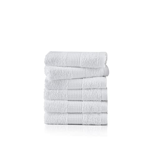 LANE LINEN 6 Pc Hand Towels for Bathroom Set, 100% Cotton Super Absorbent Bathroom Hand Towel Set, Ultra Soft Premium Hotel Quality - White