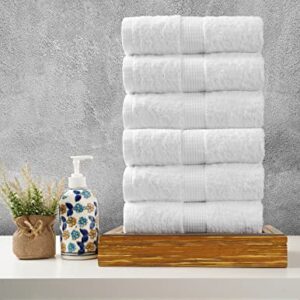 LANE LINEN 6 Pc Hand Towels for Bathroom Set, 100% Cotton Super Absorbent Bathroom Hand Towel Set, Ultra Soft Premium Hotel Quality - White