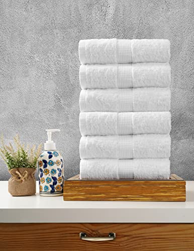 LANE LINEN 6 Pc Hand Towels for Bathroom Set, 100% Cotton Super Absorbent Bathroom Hand Towel Set, Ultra Soft Premium Hotel Quality - White