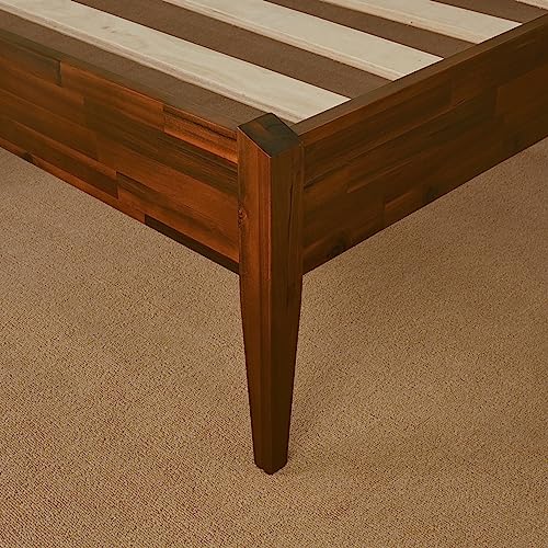 Bme Dinkee 15 Inch Signature Bed Frame Without Headboard - Modern & Minimalist Style with Acacia Wood - 12 Strong Wood Slat Support - Easy Assembly - No Box Spring Needed - Dark Chocolate, King