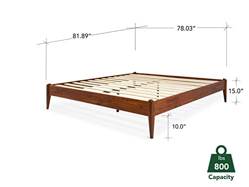 Bme Dinkee 15 Inch Signature Bed Frame Without Headboard - Modern & Minimalist Style with Acacia Wood - 12 Strong Wood Slat Support - Easy Assembly - No Box Spring Needed - Dark Chocolate, King