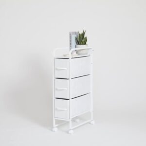 Dormify Narrow 3-Drawer Cart on Wheels | Rolling Table with Wheels | Storage Drawers | Organizer | Nightstand | Dresser for Closet | White | Storage for Small Spaces | Bedroom & Dorm Room Essential
