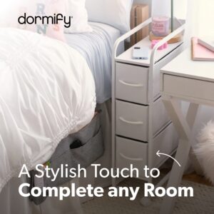 Dormify Narrow 3-Drawer Cart on Wheels | Rolling Table with Wheels | Storage Drawers | Organizer | Nightstand | Dresser for Closet | White | Storage for Small Spaces | Bedroom & Dorm Room Essential