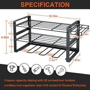 Heavy Duty Floating Tool Shelf Power Tool Organizer Garage Tool Storage Shelf Drill Holder 3 Layers Wall Mounted Storage Rack with Screwdriver Holder Black Suitable for Garage/Workshop