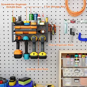 Heavy Duty Floating Tool Shelf Power Tool Organizer Garage Tool Storage Shelf Drill Holder 3 Layers Wall Mounted Storage Rack with Screwdriver Holder Black Suitable for Garage/Workshop