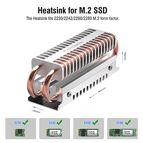 Acidalie M.2 SSD heatsink with Double Layer Aluminum and 4 Copper Heat Pipes Cooler for M.2 SSD 2280[Silver]