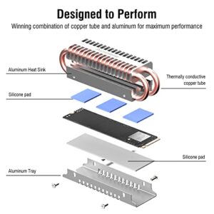 Acidalie M.2 SSD heatsink with Double Layer Aluminum and 4 Copper Heat Pipes Cooler for M.2 SSD 2280[Silver]