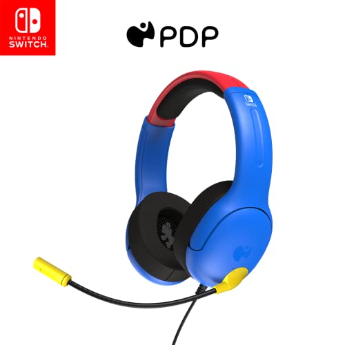 PDP Gaming AIRLITE Stereo Headset with Mic for Nintendo Switch/Switch Lite/OLED - Wired Power Noise Cancelling Microphone, Lightweight, Soft Comfort On Ear Headphones 3.5mm Jack (Mario Dash Blue)