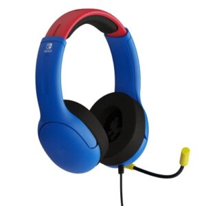 PDP Gaming AIRLITE Stereo Headset with Mic for Nintendo Switch/Switch Lite/OLED - Wired Power Noise Cancelling Microphone, Lightweight, Soft Comfort On Ear Headphones 3.5mm Jack (Mario Dash Blue)