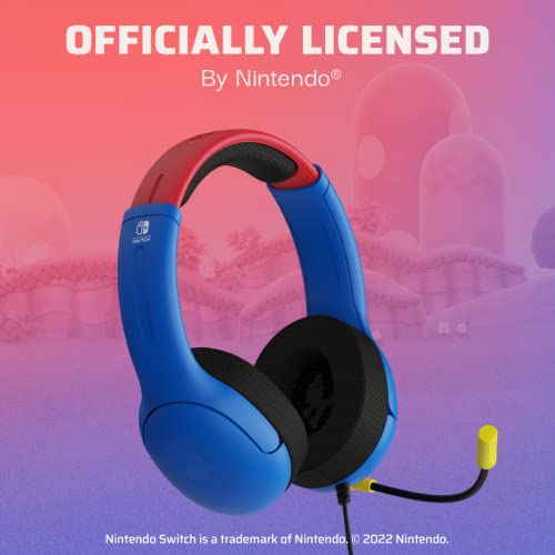 PDP Gaming AIRLITE Stereo Headset with Mic for Nintendo Switch/Switch Lite/OLED - Wired Power Noise Cancelling Microphone, Lightweight, Soft Comfort On Ear Headphones 3.5mm Jack (Mario Dash Blue)