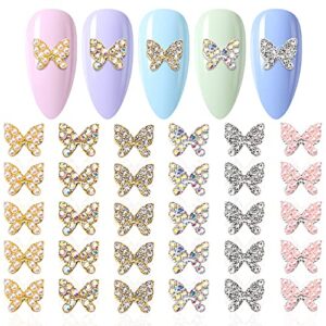 silpecwee 30pcs butterfly nail charms butterfly for nails design ab nail rhinestone glass crystal nail peals alloy nail jewelry 3d nail decoration nail art accessories