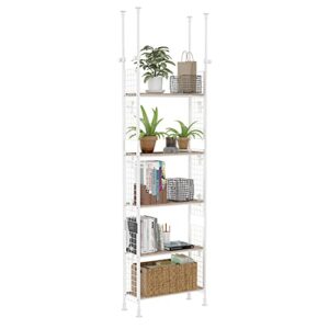 dyn ptah floor to ceiling adjustble 5 tiers bookshelf, tall bookshelf with open shelves for storage and display, modern shelf for living room, metal bookshelf with wooden shelf