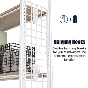 DYN Ptah Floor to Ceiling Adjustble 5 Tiers Bookshelf, Tall Bookshelf with Open Shelves for Storage and Display, Modern Shelf for Living Room, Metal Bookshelf with Wooden Shelf
