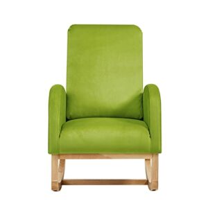 Setawix Rocking Chair for Nursery, Midcentury Modern Accent Rocker Armchair with Side Pocket, Upholstered High Back Wooden Rocking Chair for Living Room Baby Room Bedroom (Green - Velvet)