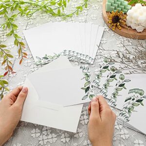 100 Pcs Greenery Cardstock Note Cards 4x6 Inch Blank Greenery Cards Thick White Card Stock Cute Green Leaves Design on Kraft Glossy Cardstock with 100pcs Envelopes for DIY Crafts Drawing Kids Painting