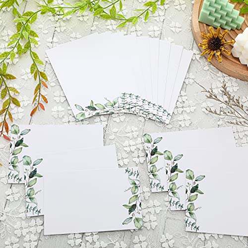 100 Pcs Greenery Cardstock Note Cards 4x6 Inch Blank Greenery Cards Thick White Card Stock Cute Green Leaves Design on Kraft Glossy Cardstock with 100pcs Envelopes for DIY Crafts Drawing Kids Painting