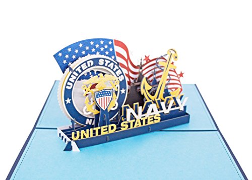 Aitpop 3D half-Handcrafted Patriotic Pop Up Navy Greeting Thank You Card with thick stikers - Perfect for Retirement, 4th of July ,for Birthday, for Valentine's Day, for Mothers Day, Spring, Fathers Day, Graduation, Wedding, Anniversary