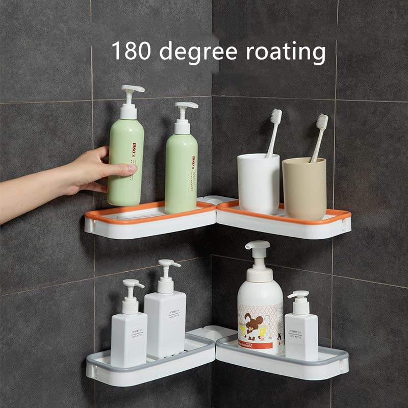 2 pcs set Adhesive wall mounted 180 degree rotating bathroom shelves corner shelves kitchen shelves