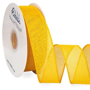 ribbli yellow burlap wired ribbon, 1-1/2” inch x continuous 20 yard, yellow wired ribbon for wreaths,big bows,tree decoration,outdoor decoration