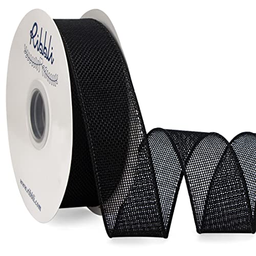 Ribbli Black Burlap Wired Ribbon, 1-1/2” Inch x Continuous 20 Yard, Black Wired Ribbon for Wreaths,Big Bows,Tree Decoration,Outdoor Decoration