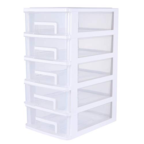 PATKAW Multifunctional Five- layer Storage Cabinet, 8.3x5.9x12.3inch, 5 Drawer Storage Tower, Organizer Box, Storage Container Case with Clear Drawer, Organizer Sundries Holder| White