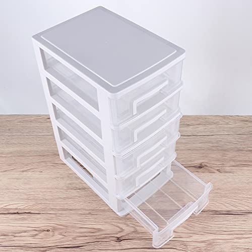 PATKAW Multifunctional Five- layer Storage Cabinet, 8.3x5.9x12.3inch, 5 Drawer Storage Tower, Organizer Box, Storage Container Case with Clear Drawer, Organizer Sundries Holder| White