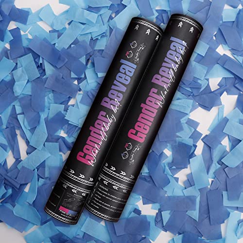 Gender Reveal Blue Confetti Cannon, DOUKEE Biodegradable Navy and Blue Tissue Confetti Poppers for Boy Baby Shower Party Favors, 2 PK (12 in)