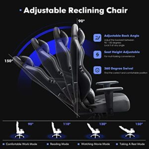 Big and Tall Gaming Chair 350lbs-Racing Style Computer Gamer Chair,Ergonomic Desk Office PC Chair with Wide Seat, Reclining Back, Adjustable Armrest for Adult Teens-Black/Grey