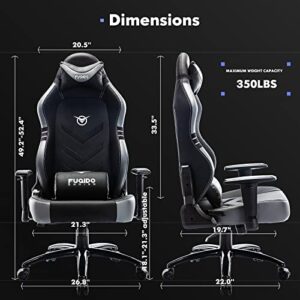 Big and Tall Gaming Chair 350lbs-Racing Style Computer Gamer Chair,Ergonomic Desk Office PC Chair with Wide Seat, Reclining Back, Adjustable Armrest for Adult Teens-Black/Grey