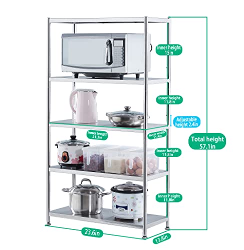 Stainless Steel Shelves 5 Tier Shelf Organizer Kitchen Storage Shelves Garage Shelves Heavy Duty Shelving Garage Shelving Units and Storage Rack Pantry Shelves