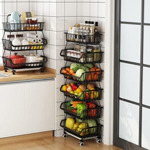 fruit vegetable storage basket with wheels kitchen storage rack 6-tier fruit vegetable stackable floor-standing movable organizer household storage snack shelf for kitchen living room dressers stand