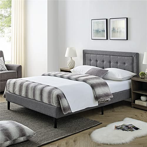 Classic Brands Mornington 2.0 Upholstered Platform Bed | Headboard and Metal Frame with Wood Slat Support, Grey, Queen