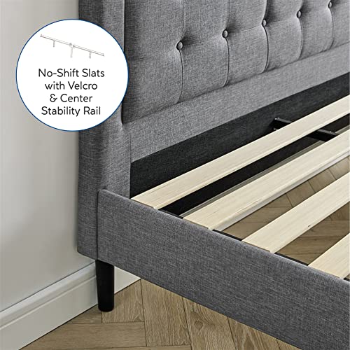 Classic Brands Mornington 2.0 Upholstered Platform Bed | Headboard and Metal Frame with Wood Slat Support, Grey, Queen