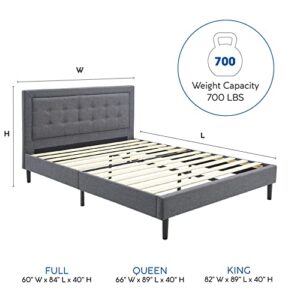 Classic Brands Mornington 2.0 Upholstered Platform Bed | Headboard and Metal Frame with Wood Slat Support, Grey, Queen