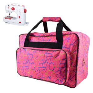 TLBTEK Rose Red Sewing Machine Carrying Case,Universal Canvas Carry Tote Bag,Portable Padded Storage Dust Cover with Pockets for Sewing Machine