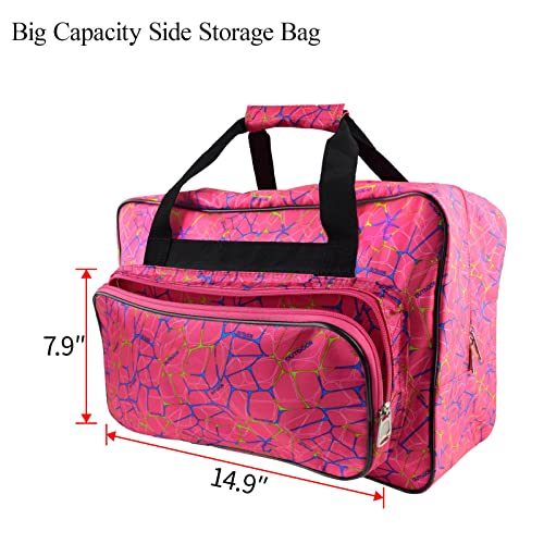 TLBTEK Rose Red Sewing Machine Carrying Case,Universal Canvas Carry Tote Bag,Portable Padded Storage Dust Cover with Pockets for Sewing Machine