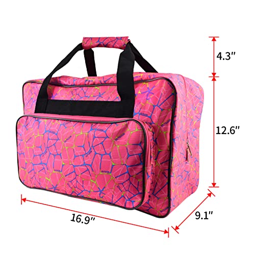 TLBTEK Rose Red Sewing Machine Carrying Case,Universal Canvas Carry Tote Bag,Portable Padded Storage Dust Cover with Pockets for Sewing Machine