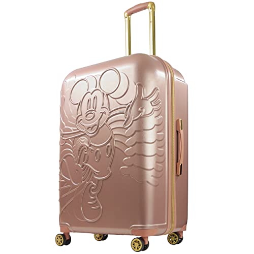 FUL Disney Mickey Mouse 29 Inch Rolling Luggage, Molded Hardshell Suitcase with Wheels, Rose Gold