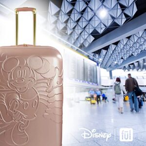 FUL Disney Mickey Mouse 29 Inch Rolling Luggage, Molded Hardshell Suitcase with Wheels, Rose Gold