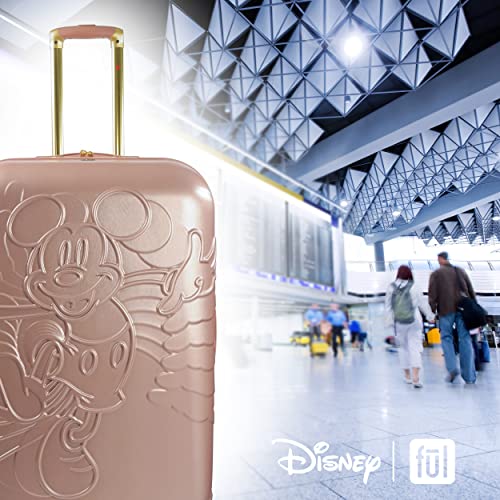 FUL Disney Mickey Mouse 29 Inch Rolling Luggage, Molded Hardshell Suitcase with Wheels, Rose Gold