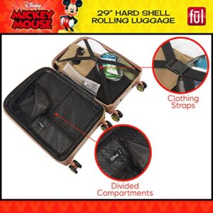 FUL Disney Mickey Mouse 29 Inch Rolling Luggage, Molded Hardshell Suitcase with Wheels, Rose Gold