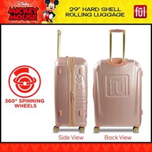 FUL Disney Mickey Mouse 29 Inch Rolling Luggage, Molded Hardshell Suitcase with Wheels, Rose Gold