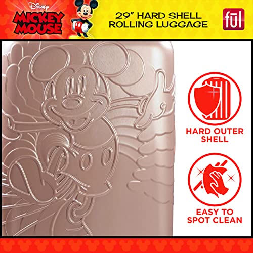 FUL Disney Mickey Mouse 29 Inch Rolling Luggage, Molded Hardshell Suitcase with Wheels, Rose Gold