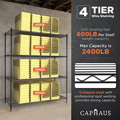 CAPHAUS 4-Tier Commercial Grade Heavy Duty Adjustable Height Wire Shelving w/Wheels & Leveling Feet, Storage Metal Steel Shelf, Garage Shelving Storage, Utility Wire Rack Storage Shelving Unit, 60" W