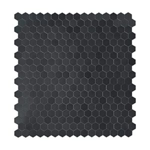 black hexagon peel and stick backsplash, self-adhesive aluminum metal surface waterproof stick on wall tile for kitchen (6 sheets)