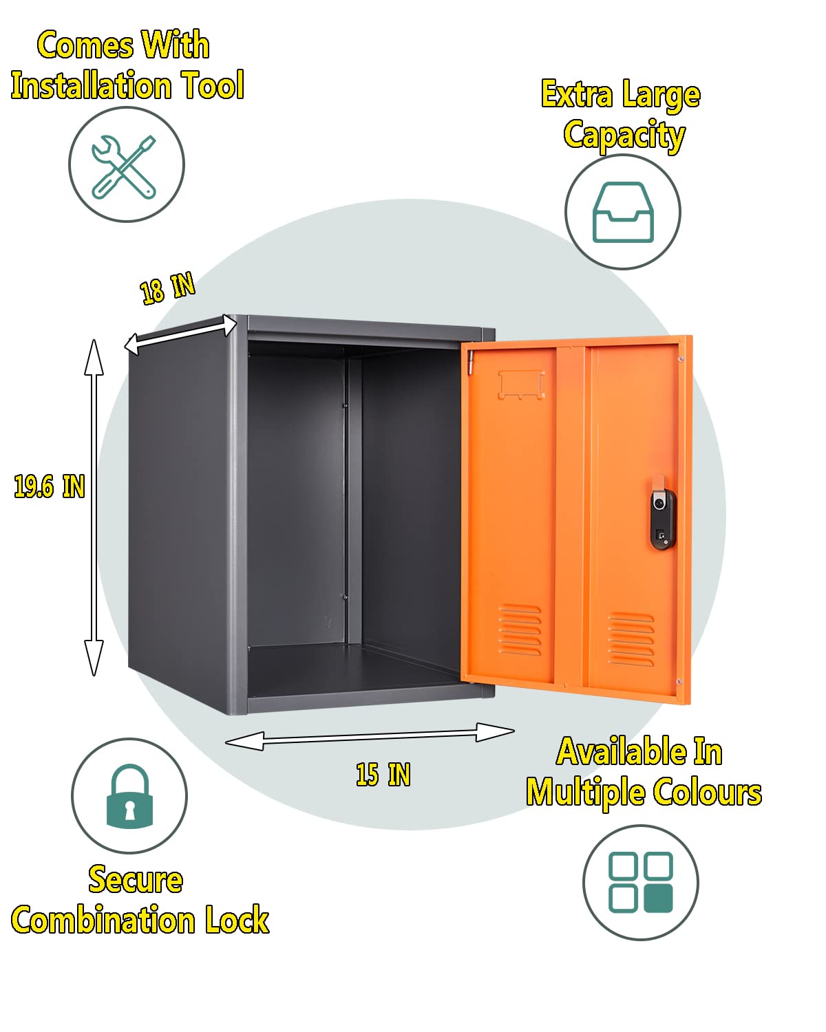 KAER Locker Storage Cabinet,Lockable Storage Cabinet,Metal Locker Storage Cabinet With1 Doors, 19.6" H Cabinet Organizer, for School, Office, Home,Preschool,Garage,Storage Room- Assembly Required