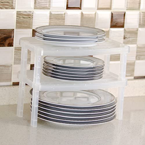 DecoBella Stackable Shelves for Cabinets and Countertop, Storage Organizer 2 Layer Shelves for Undersink, Pantry, Kitchen, Bathroom, Laundry Room, DIY Rack for Spices, Plates, Supplies (Clear)