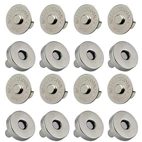 20 Set Magnetic Snaps, Purse Magnetic Bag Fastener Clasp Magnetic Button Replacement Kit for Sewing, DIY Craft, Purses, Bags, Clothes, Leather (Silver 18MM)